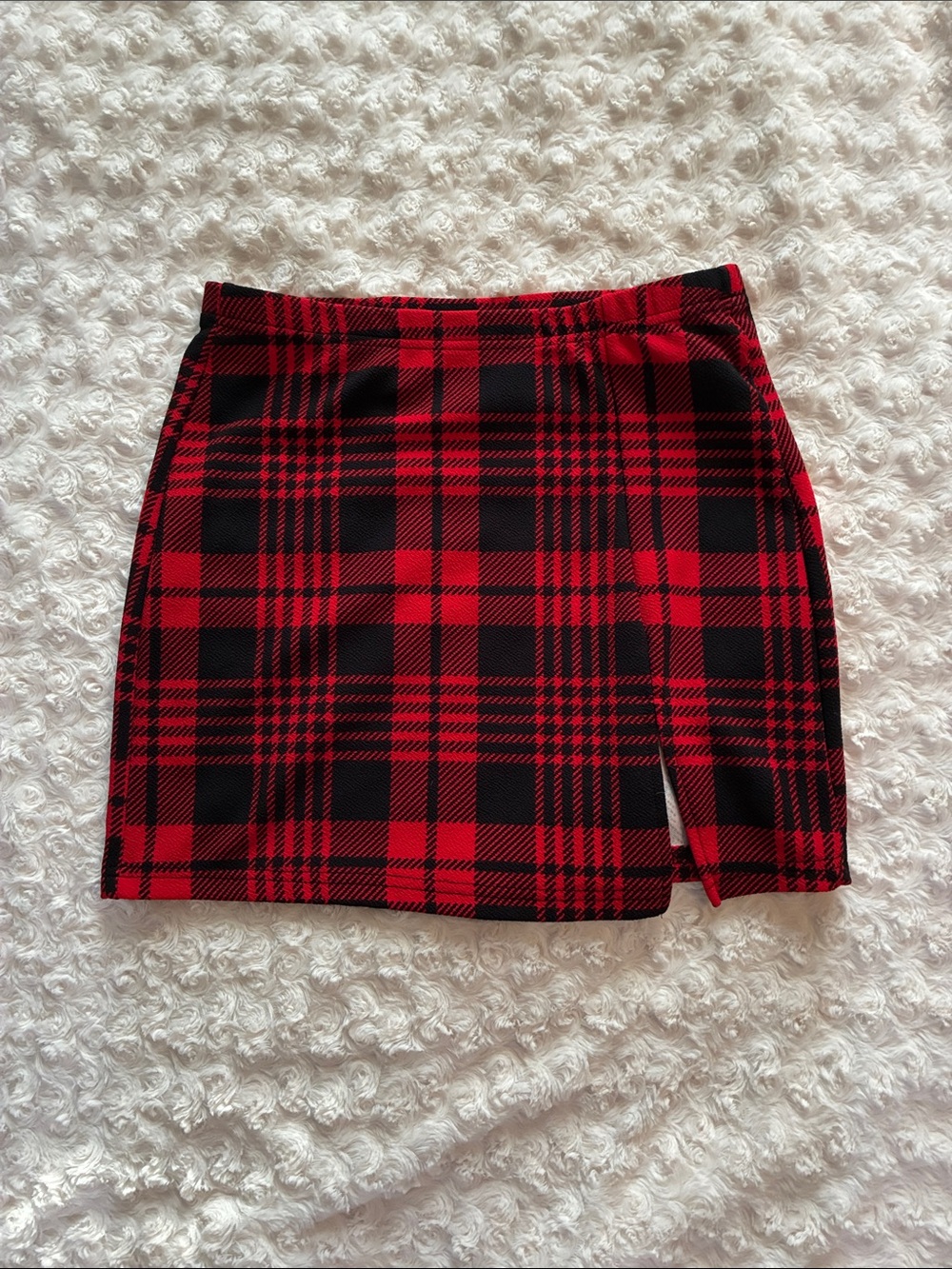SHEIN Red and Black Plaid Mini Skirt